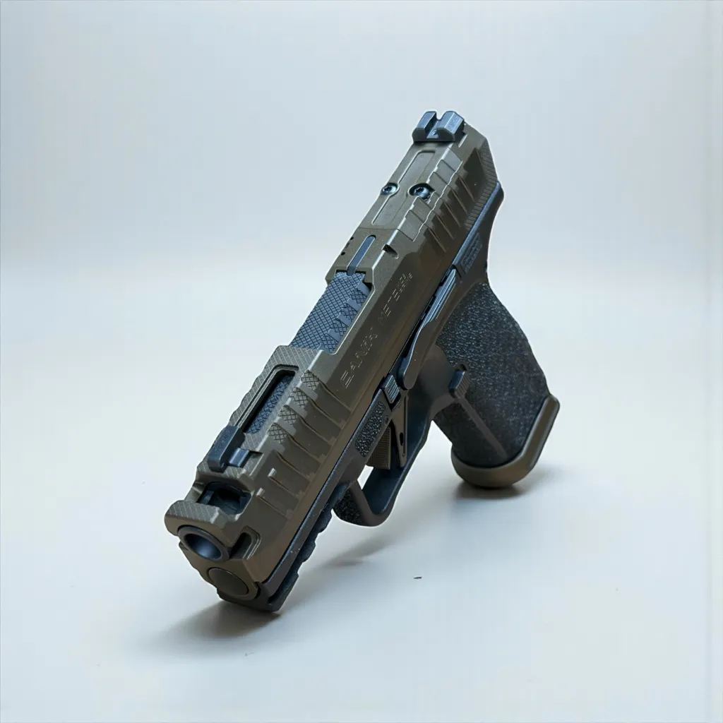 Neutral-toned sculpted pistol build